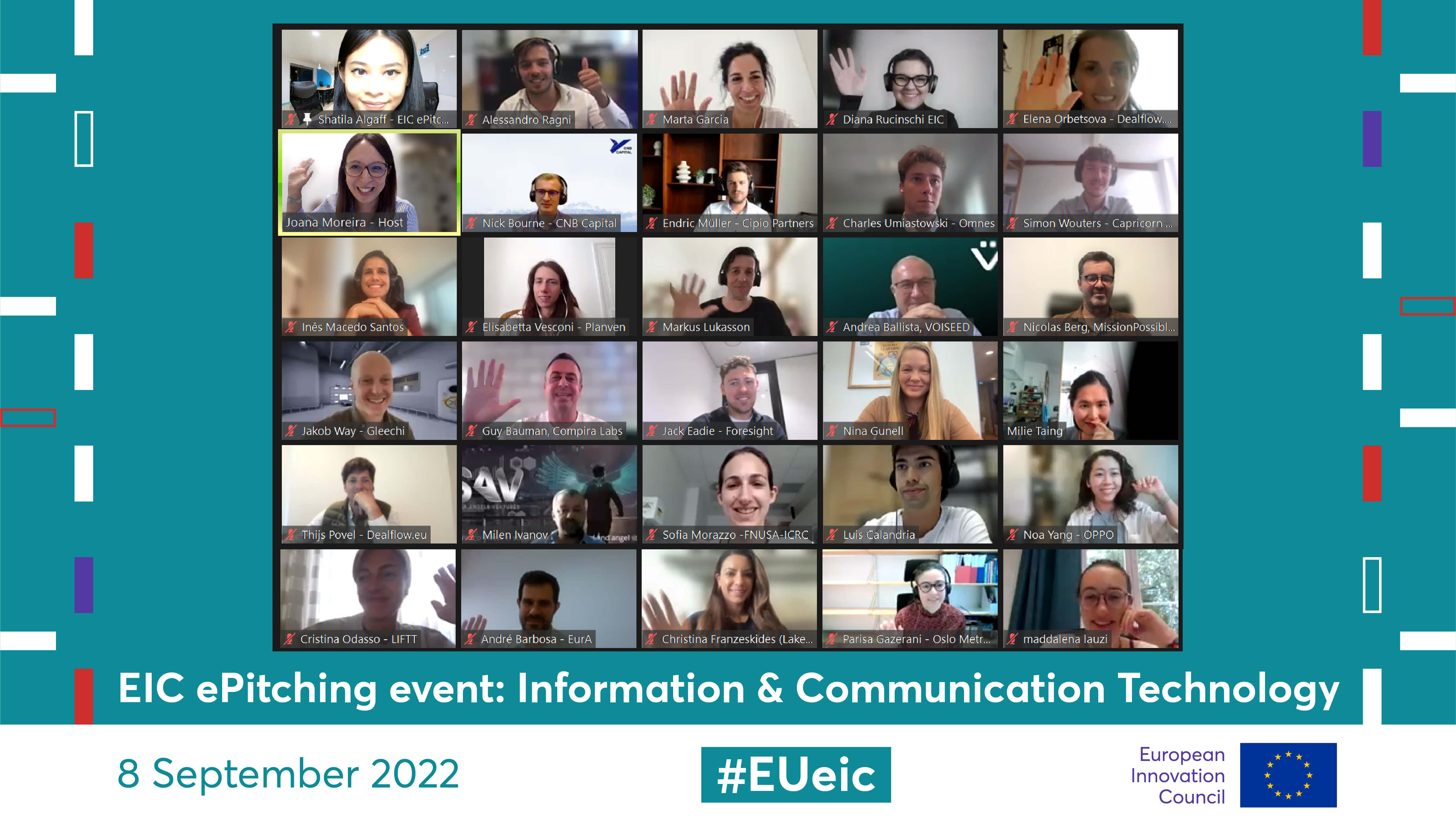 Family photo of companies and investors at the EIC ePitching on ICT
