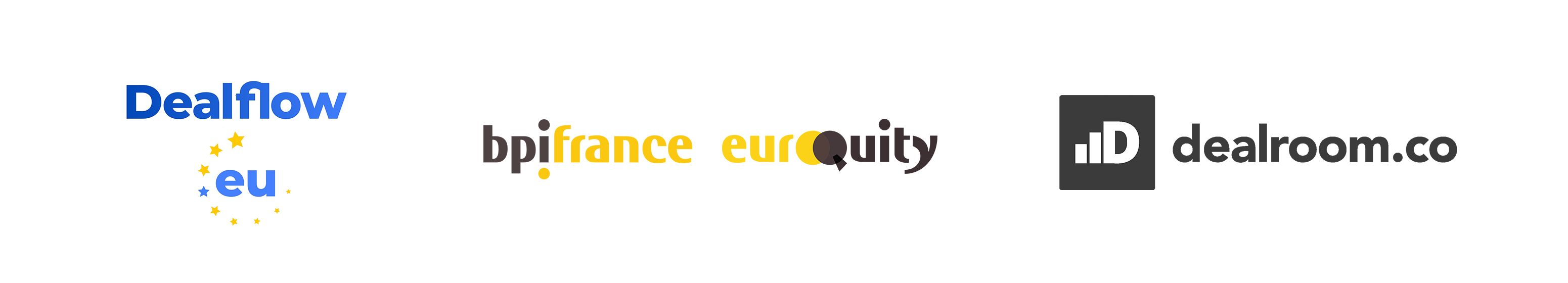 Logos of Dealflow.eu, Bpi France / EuroQuity and Dealroom.co