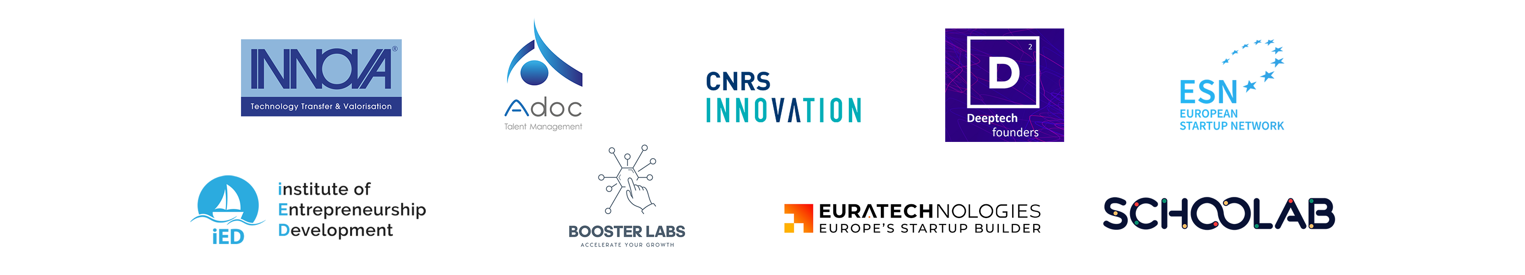 Logos of INNOVA, Adoc, CNRS, DeepTech, ESN, iED, Booster Labs, EURA Technologies, Schoolab