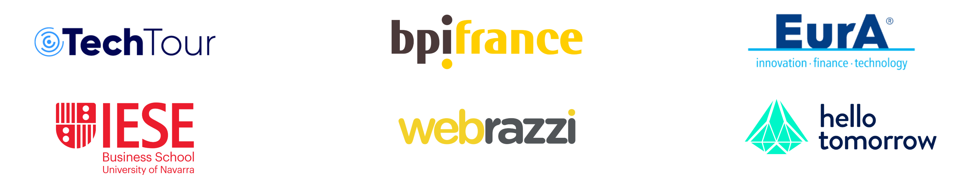 Logos of TechTour, Bpi France, Eura, IESE Business School, Webrazzi and Hello Tomorrow