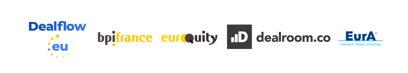 Logos of Dealflow, BpiFrance and EuroQuity, Dealroom.co and EurA